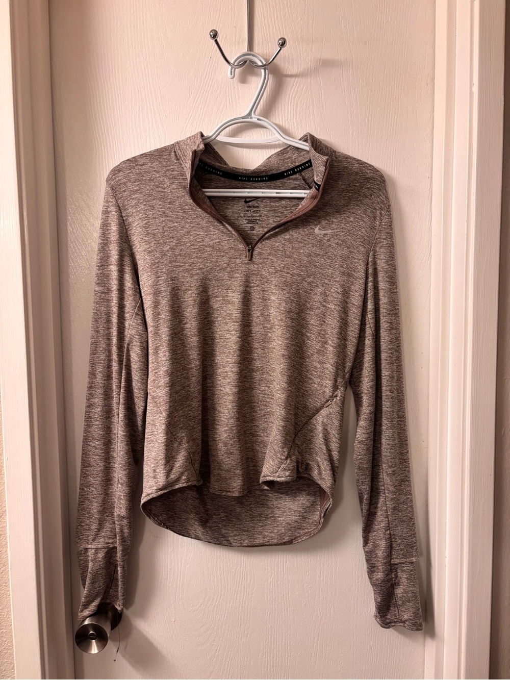 Nike Heather Taupe Quarter-Zip Long Sleeve Top